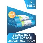 Endüstriyel Jumbo Boy Çöp Torbası/poşeti(10 ADET 350GR 80 X 110CM 90LT MAVİ, 5 RULO)