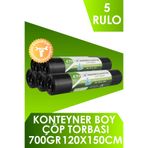 Endüstriyel Konteyner Boy Çöp Torbası (10 Adet 700gr 120 x 150cm 240lt SİYAH 5 Rulo)