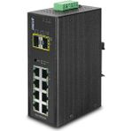Endüstriyel Tip Yönetilebilir Switch (Industrial Managed Switch)8-Port 10/100/1000Base-T 2 x 1000BASE-SX/LX/BX SFP/mini-GBIC yuva (Port-9 ve Port-10), 100Base-FX SFP uyumluIP30, -40~75 Derece C