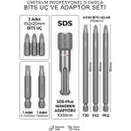 Endüstriyel Ümit Yapı Market 9 Parça Bits Uç Seti: Sds Adaptör, 150MM Uzun Ph2 Pz2 T30 Vidalama Ucu