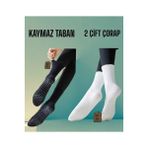 Enefendi 2 Çift Yoga Pilates Çorabı Kadın Silikon Kaymaz Taban Pamuk Soket Tenis Çorap Altı Havlu Siyah Beyaz