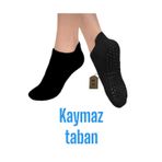 Enefendi Yoga Çorap Pilates Tavaf Kaymaz Taban Pamuklu Silikon Baskılı Dikişsiz Kadın Çorabı Siyah Kısa