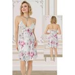 Enenstyle Fashion Boutique Premium Seri Özel Kadın Rahat Zarif Mini Çiçekli Gri Gecelik