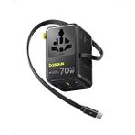 Enercore Evrensel Soket Adaptörü 70 W Geri Çekilebilir Kablolu, 2 Ac Prizli 2Usb-A + 1Usb-C Ile Uluslararası Seyahat Şarj Cihazı, Abd, İngiltere, Çin, Japonya, Tayland Ile Uyumlu