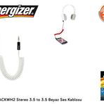 Energizer POCKETJACWH2 Stereo 3.5 to 3.5 Beyaz Ses Kablosu