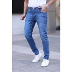 ENERJİN Erkek Slim Fit Likralı Kot Pantolon Açık Blue Tırnaklı