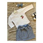 enes baby bayramlık kazayağı desen fiyonklu etek esnek kaşkorse bluz ve bandana 3 lü takım
