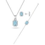 Enesstore 925 Ayar Aquamarin Taşlı Baget Gümüş Kolye Küpe Bileklik Set