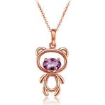 Enesstore Ayıcık Gümüş Minik Rose Renk Mor Taşlı Kadın Kolye