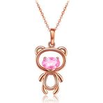 Enesstore Ayıcık Gümüş Minik Rose Renk Pembe Taşlı Kadın Kolye