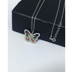Enesstore REWQ273 Renkli Zirkon Taşlı Kelebek Gümüş Kolye