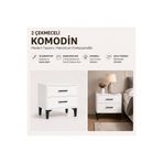 ENG AHŞAP Beyaz 2 Çekmeceli Ayaklı Komodin - Modern Yatak Odası Komodini 60x60x35 cm