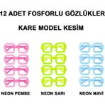 ENG Fosforlu Kare Model Glow Parti Gözlüğü Karanlıkta Yanan Gözlükler 12 Adet
