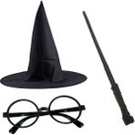 ENG Harry Potter Siyah Şapkası Harry Potter Gözlüğü Harry Potter Asası 3 Lü Set - Çok Renkli
