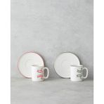 English Home Bowsie Bone Porselen 4 Parça 2 Kişilik Kahve Fincan Takımı 90 ml Kırmızı - Yeşil - Renkli - 2 Adet