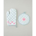 English Home Bright Floral 2'li Fırın Eldiveni ve Tutacak Seti Pembe - Yeşil