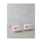 English Home Carmine Porselen 4 Parça 2 Kişilik Çay Fincanı Takımı 200 ml Kırmızı - Beyaz