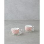English Home Charming New Bone China 4 Parça 2 Kişilik Cam Tabaklı Kahve Fincan Takımı 80 ml Pembe - Yeşil