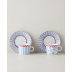 English Home Flint Porselen 4 Parça 2 Kişilik Kahve Fincan Takımı 80 ml Mavi-Kırmızı - Mavi - Kırmızı