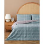 English Home Gridline Kolay Ütülenir Çarşaflı Çift Kişilik Nevresim Takımı 200x220 cm Seledon-Mürdüm - 200 x 220 cm