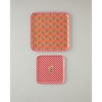 English Home Melamin Kaydırmaz Tepsi 2’li Pembe - Turuncu 33 x 24 cm Çiçek Desenli Şık Tasarım