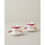 English Home Retro Flowery New Bone China 4 Parça 2 Kişilik Kahve Fincan Takımı 100 ml Beyaz - Bordo