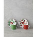 English Home Vivy Porselen 4 Parça 2 Kişilik Kahve Fincan Takımı 80 ml Bordo-Yeşil - 0 - 200 ml