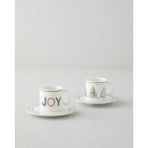 English Home Wishful Bone Porselen 4 Parça 2 Kişilik Kahve Fincan Takımı 90 ml Kırmızı - Yeşil