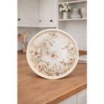 English Vintage Büyük Çay Servis Tepsisi | Floral Vintage | Yuvarlak Büyük Sunum Tepsisi - 36x36 cm