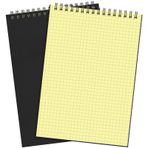 Engrowtic 2'li paket grafik kağıdı spiral not defteri, A5 üst kablolu not defteri, ızgara defter steno pedleri, not defteri, ızgara kağıdı, eskiz, çizim, ofis malzemeleri yazmak için 140 sayfa (siyah