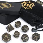 ENHANCE DnD Metal Zar Seti - 7 parça Sert Çinko Alaşım Çok Yüzlü DnD Zar ve Metal Saklama Kutusu ve İpli Zar Torbası Dahildir - Zindanlar ve Ejderhalalar, Yol Bulucu ve daha fazlası için RPG Zar (Antik Bronz)
