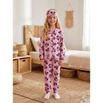 Enie Kız Çocuk Pembe Karakter Desenli 4 Mevsim Pijama Takımı + Göz Bandı - 3 - 4 Yaş