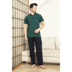 Enisena Erkek %100 Pamuk Pijama Takımı -3 Düğmeli-Robalı 12383 - Haki