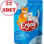 Enjoy Kedi Pouch Balıklı Yaş Mama Sos Içinde Et Parçacıklı 85 gr 22 Ad - Karışık