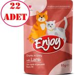 Enjoy Kedi Pouch Kuzu Etli Yaş Mama Sos Içinde Et Parçacıklı 85 gr 22 Ad - Karışık