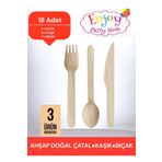Enjoy Party Store Kullan At Ahşap Tahta Kaşık Çatal Bıçak Set 18'Lİ ( 6 Çatal 6 Kaşık 6 Bıçak) DOĞAL AHŞAP