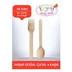 Enjoy Party Store Kullan At Ahşap Tahta Kaşık, Çatal Set 48'li (24 ADET KAŞİK, 24 ADET ÇATAL) Doğal Tek kullanımlık