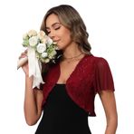 Enjyam Bayan Bolero kutlama şık dantelli bolero ceket, kısa kollu ceket, hafif omuz ceketi, elbiseler için, Weinrot, XXL