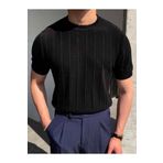 ENKA MODA Casual Siyah Pamuklu Bisiklet Yaka Erkek Triko Regular Polo Yaka Tişört ENKA MODA