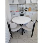 Enkare Badem Masa Sandalye Takımı,4 Kişilik Mutfak Masası, Yuvarlak Masa, 90X90 Teddy Kumaş