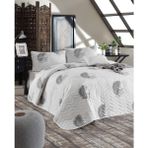 Enlora Home Palma Desenli Kapitone Yatak Örtüsü Seti Tek Kişilik Gri Antibakteriyel 160 x 220 cm
