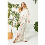 ENNA MODA Ay Desen Yazlık Bluz Pantolon Takım, Yazlık Crop Ikili Takım, Plaj Seti Beachwear Resortwear