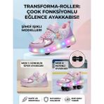 Enoch Çocuk Patenli Işıklı Tekerlekli Spor Ayakkabı & Rahat Cırt Cırtlı Kaykay Ayakkabı 4 Tekerli Sneaker - Pembe - Lila