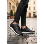 Enoch Erkek Baklava Desenli Tırtıklı Tabanlı Retro Stil Günlük Spor Ayakkabı Sneaker - Siyah - Beyaz
