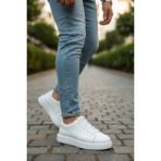Enoch Erkek Floter Deri Dokulu Hafif Yüksek Tabanlı Klasik Sneaker Comfort Ayakkabı - Beyaz