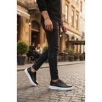 Enoch Erkek Floter Deri Dokulu Hafif Yüksek Tabanlı Klasik Sneaker Comfort Ayakkabı - Siyah - Beyaz