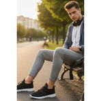Enoch Erkek Spor Ayakkabı Büzgülü Bağcık Sistemli Sneaker Pratik Giyim Siyah Yürüyüş Modeli