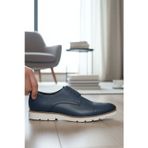 Enoch Hakiki Deri Lacivert Casual Ayakkabı (Brogue ve Örgü Detaylı)