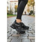 Enoch Kadın Gizli Dolgu Topuk Spor Ayakkabı Baskı Detaylı File Saya ve Yüksek Tabanlı Sneaker - Siyah
