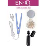 ENQ Mini Seyahat Seti - 3lü Çanta Set- Düzleştirici ,Parfüm Seti ve Aynalı Tarak
